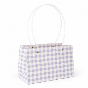Pungă tip poșetă orizontală carouri lila-alb 11×22×14 cm set 10 buc